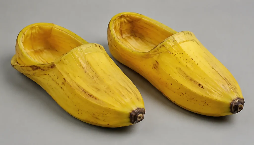 a pair of slippers made from banana skins