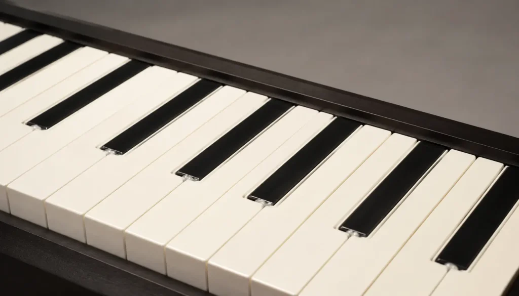 a piano keyboard with every black key glued down flush