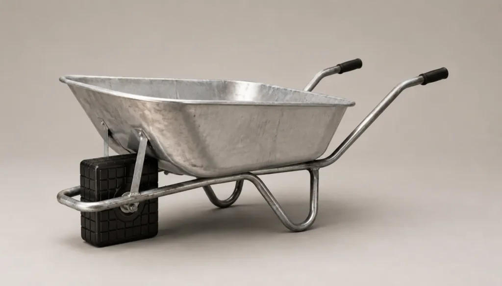 a garden wheelbarrow with a square wheel