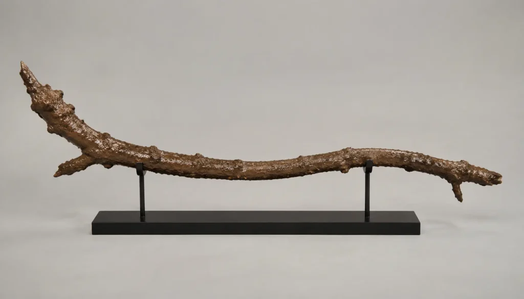 a tree branch caked in wet brown mud