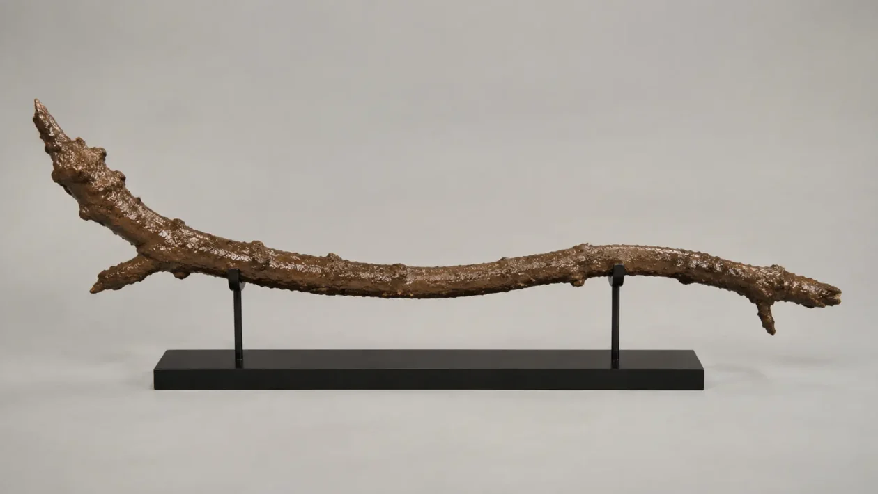 a tree branch caked in wet brown mud